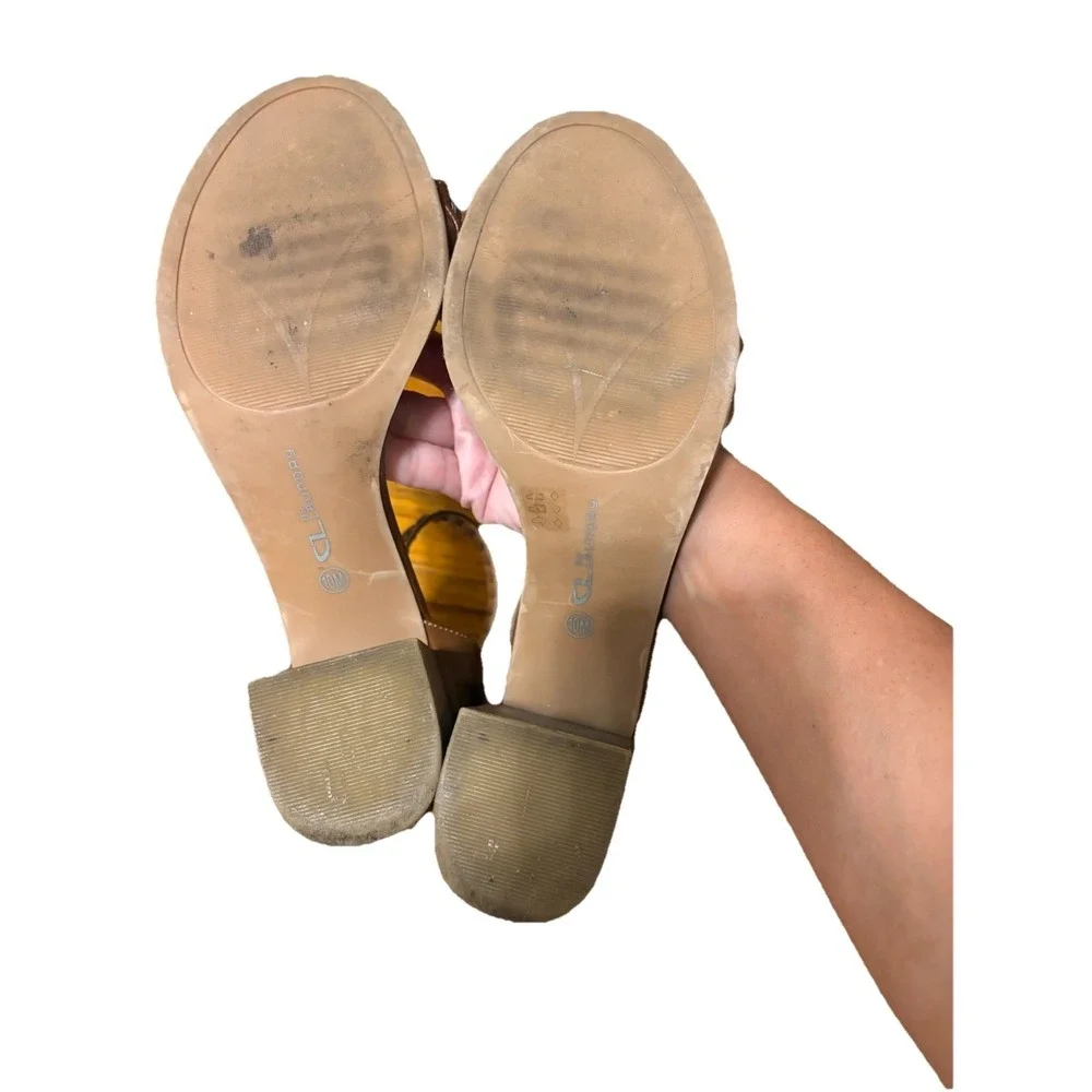 Chinese Laundry Woven Ankle Strap Block Heel Sandals Brown Women's‎ Size 10